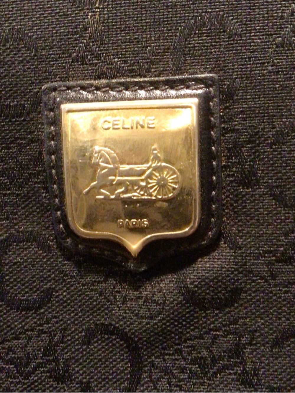 Celine Black Fabric with Gold Shield Plaque